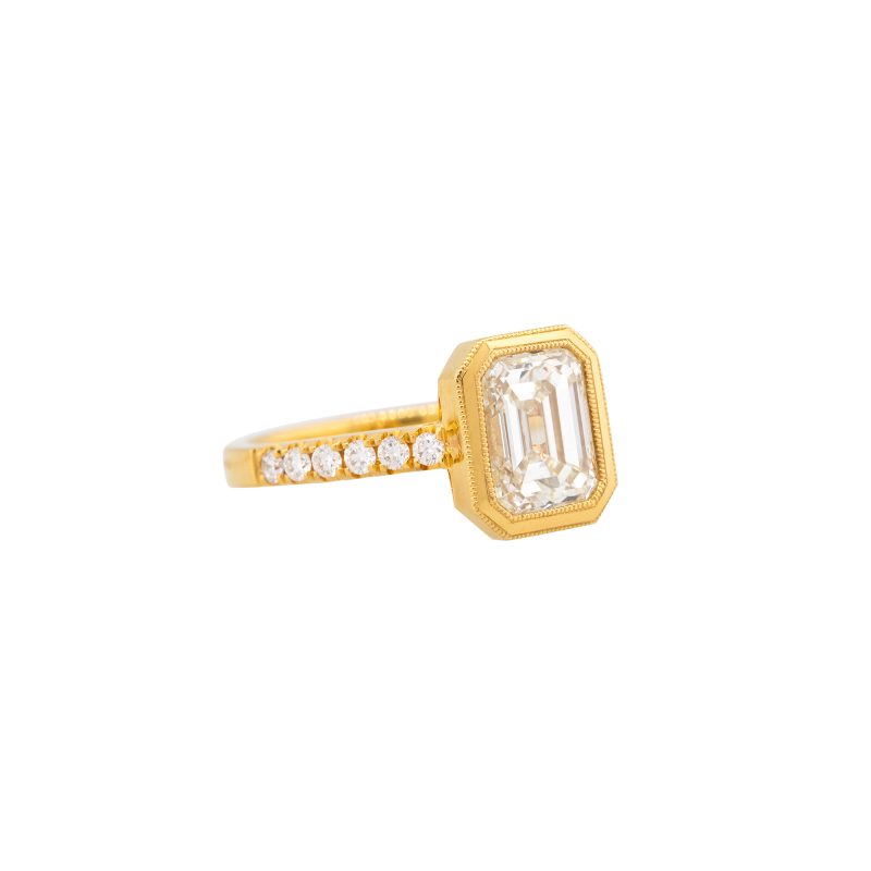 GIA 18k Yellow Gold 2.57ctw Emerald Cut Diamond Engagement Ring