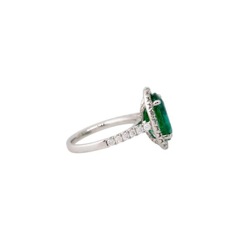 GIA 18k White Gold 4.5ctw Oval Shape Emerald & 0.75ctw Diamond Halo Ring