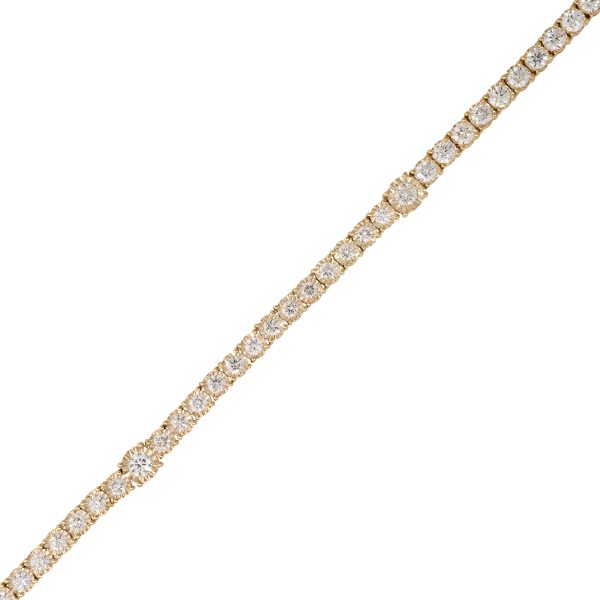 14k Yellow Gold 18.85ctw Round Brilliant Diamond Illusion Set Tennis Necklace With Large Stations