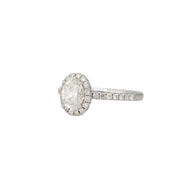 GIA 18k White Gold 1.54ctw Oval Cut Diamond Halo Engagement Ring