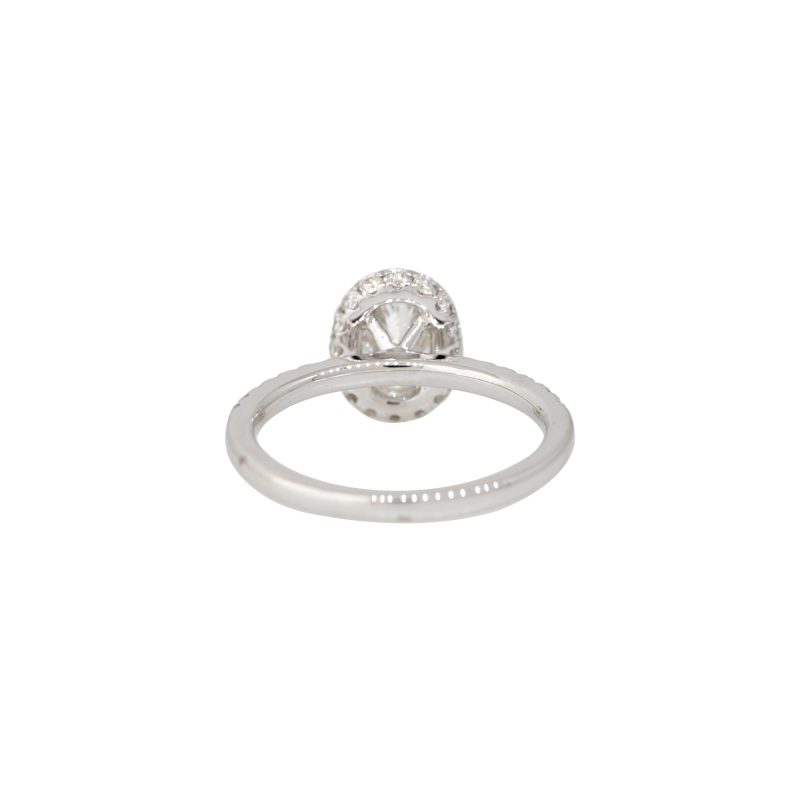 GIA 18k White Gold 1.54ctw Oval Cut Diamond Halo Engagement Ring