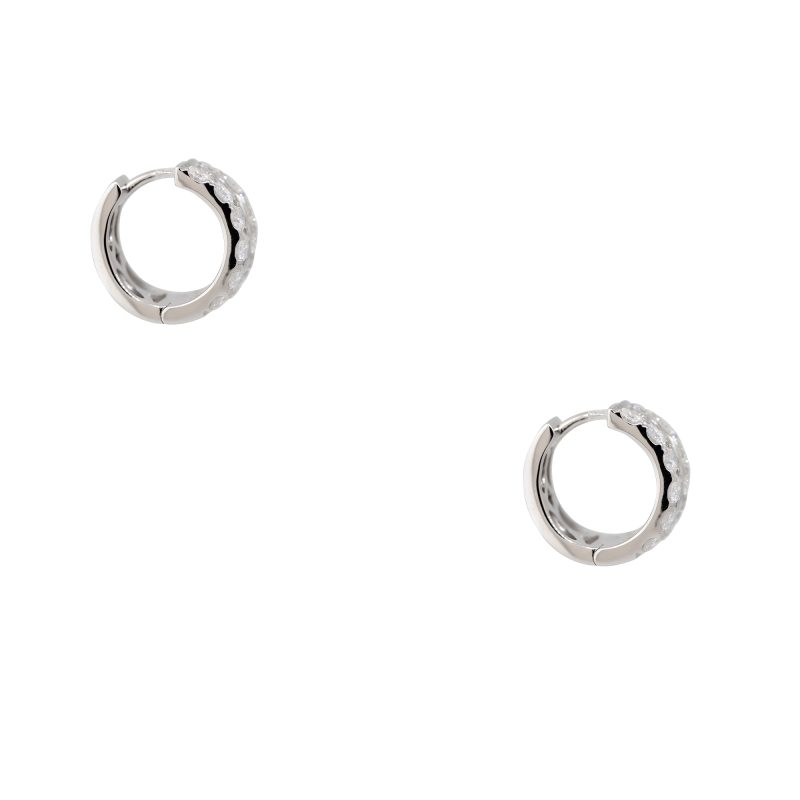 18k White Gold 2.10ctw Round Brilliant & Baguette Diamond Mini Huggie Hoop Earrings