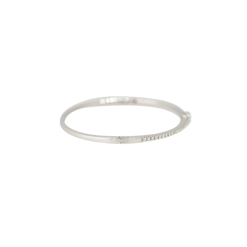 18k White Gold 1.15ctw Oval Cut Diamond Pave Bangle Bracelet