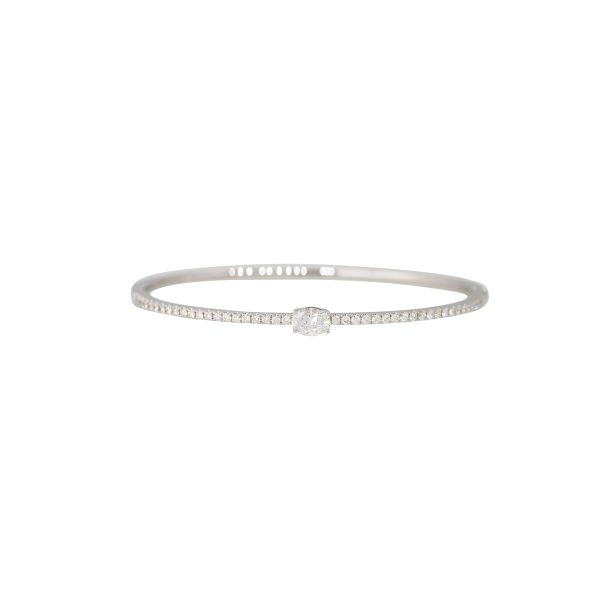 18k White Gold 1.15ctw Oval Cut Diamond Pave Bangle Bracelet