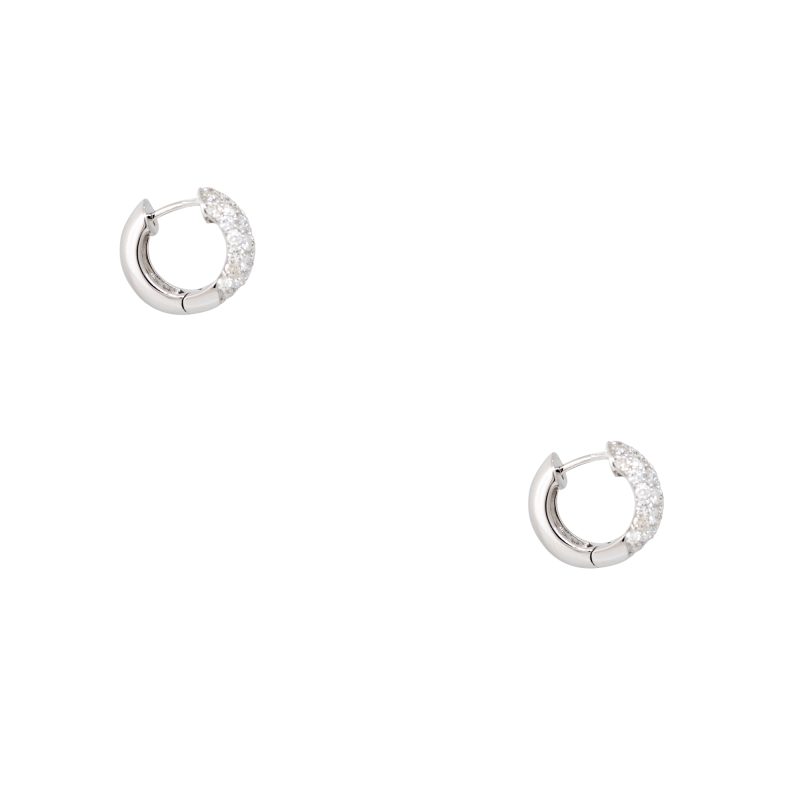18k White Gold 2ctw Pave Diamond Mini Huggie Hoop Earrings