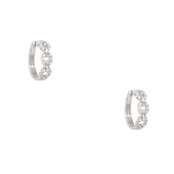 18k White Gold 1.04ctw Round Brilliant Diamond Open Link Hoop Earrings