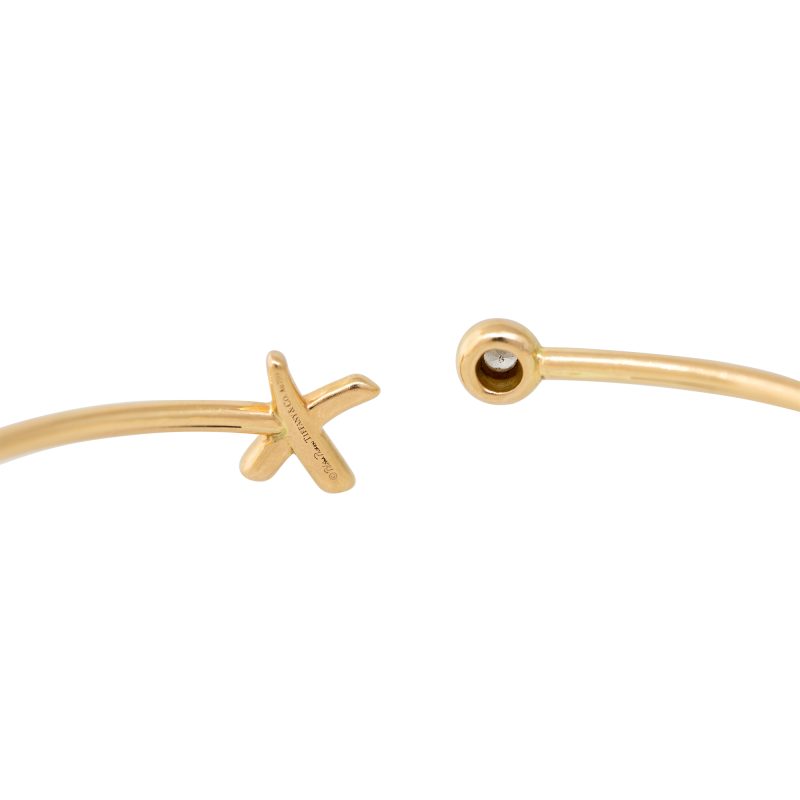 Tiffany & Co. 18k Yellow Gold 0.05ctw Diamond "X" Open Cuff Bracelet