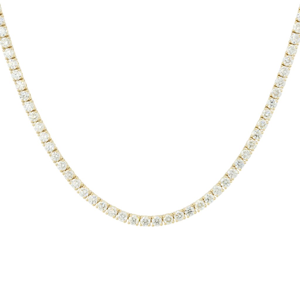 14k Yellow Gold 12.33ctw Round Brilliant Diamond Tennis Necklace