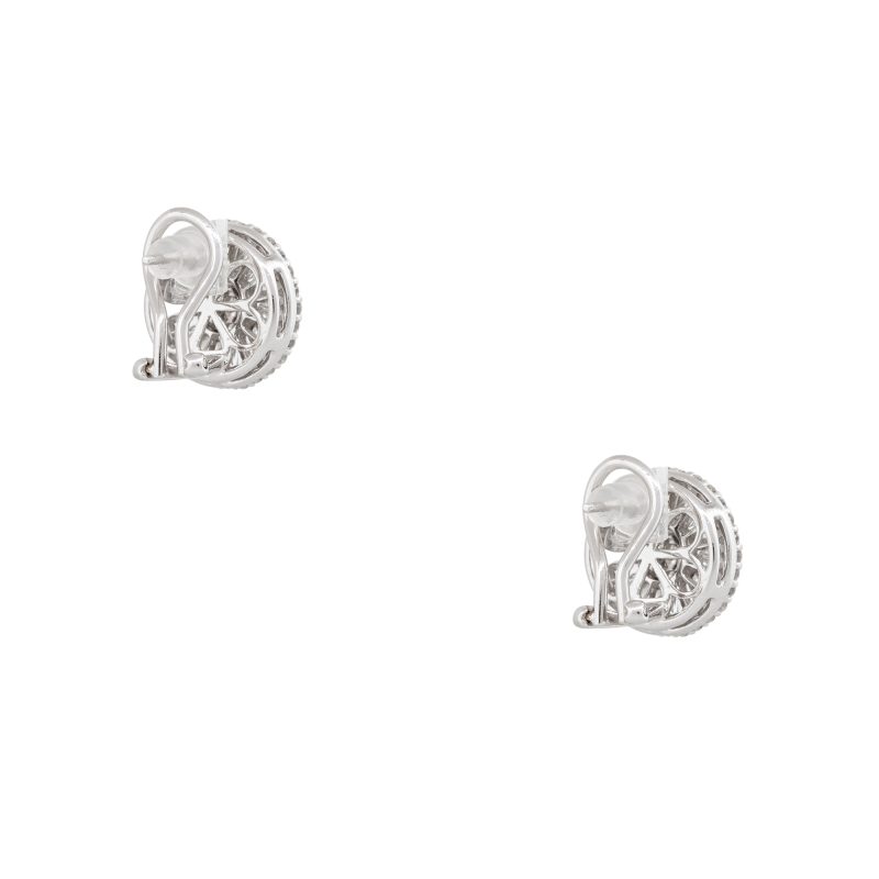 18k White Gold 2.30ctw Round Brilliant & Baguette Cut Diamond Button Earrings