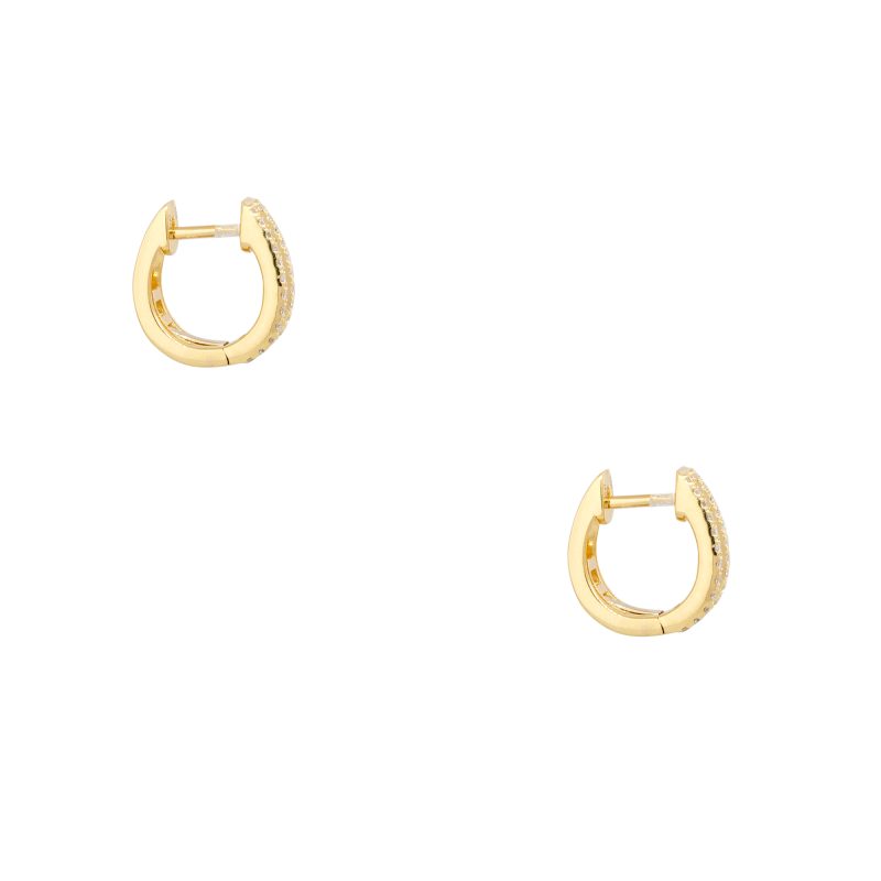 18k Yellow Gold 0.80ctw Round Brilliant & Baguette Cut Diamond Graduated Huggie Earrings