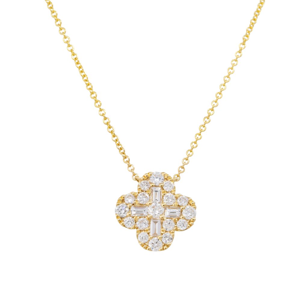 18k Yellow Gold 1.05ctw Round Brilliant & Baguette Cut Diamond "X" Necklace