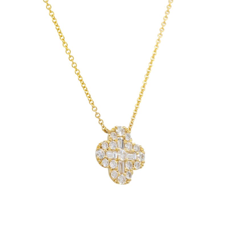 18k Yellow Gold 1.05ctw Round Brilliant & Baguette Cut Diamond "X" Necklace