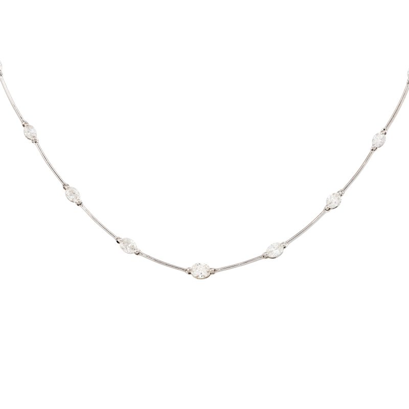 18k White Gold 3.71ctw Oval Shape Diamond Bar Necklace