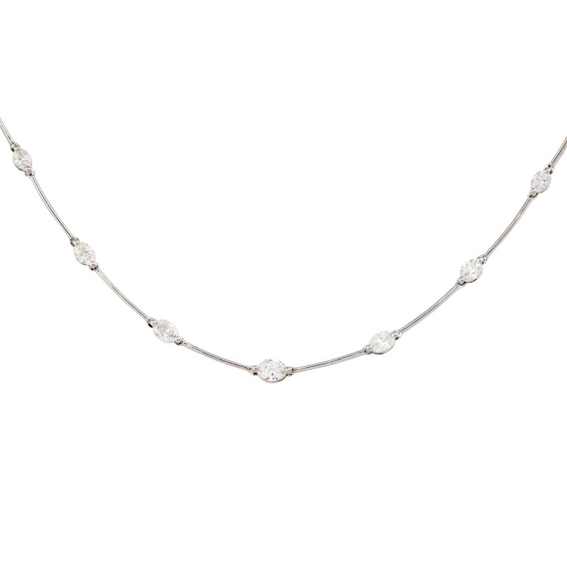 18k White Gold 3.71ctw Oval Shape Diamond Bar Necklace