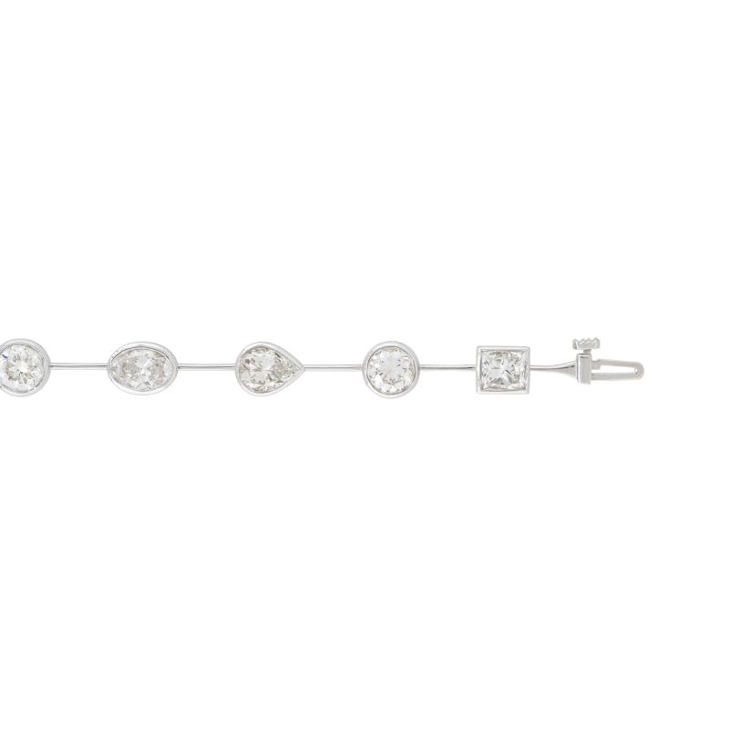 18k White Gold 11.60ctw Multi-Shape Diamond Bezel-Set Bracelet