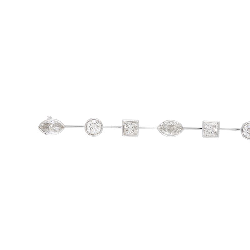 18k White Gold 11.60ctw Multi-Shape Diamond Bezel-Set Bracelet