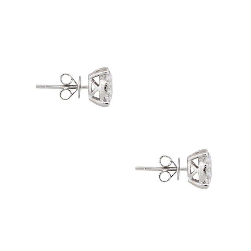 14k White Gold 2.06ctw Round Brilliant Cut Diamond Cluster Stud Earrings