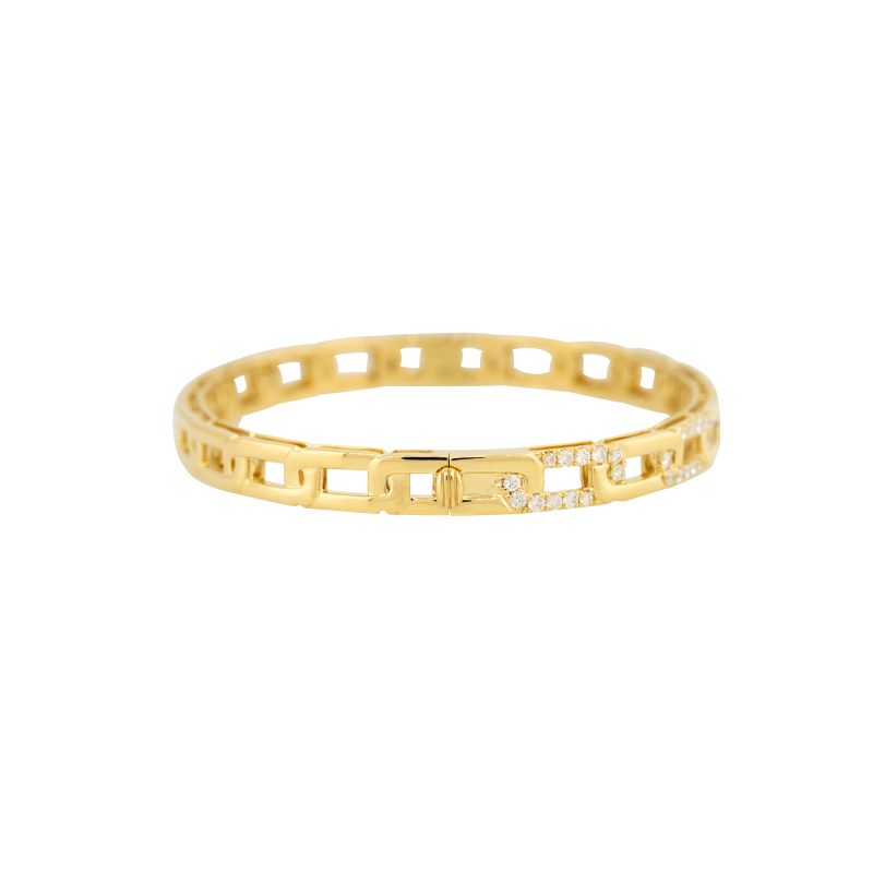 18k Yellow Gold 1.05ctw Pave Diamond Interlocking Link-Style Bangle Bracelet