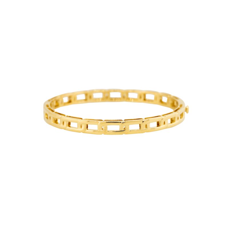 18k Yellow Gold 1.05ctw Pave Diamond Interlocking Link-Style Bangle Bracelet