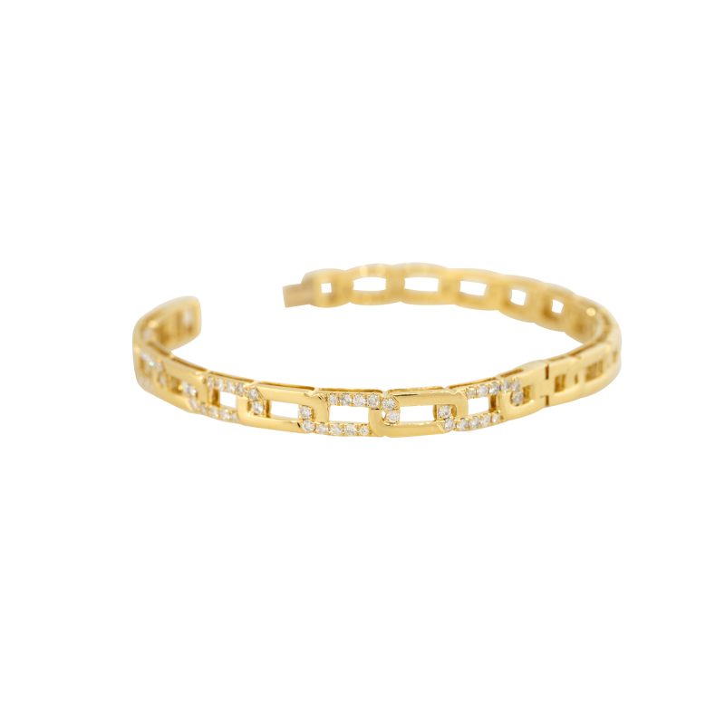 18k Yellow Gold 1.05ctw Pave Diamond Interlocking Link-Style Bangle Bracelet