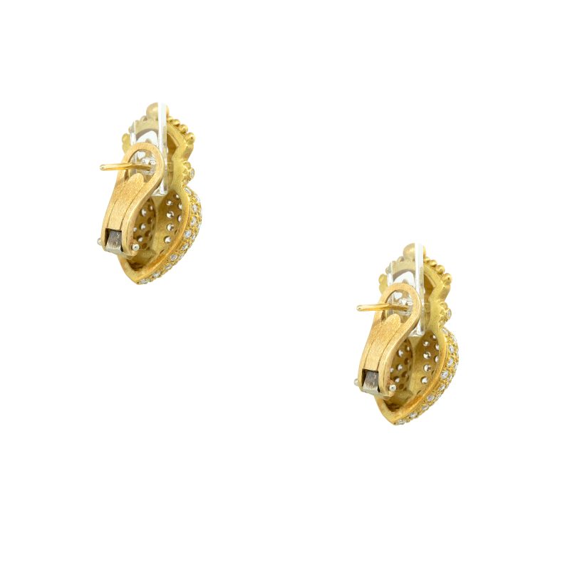 Barry Kieselstein 18k Yellow Gold 2ctw Pave Diamond Crown Heart Earrings