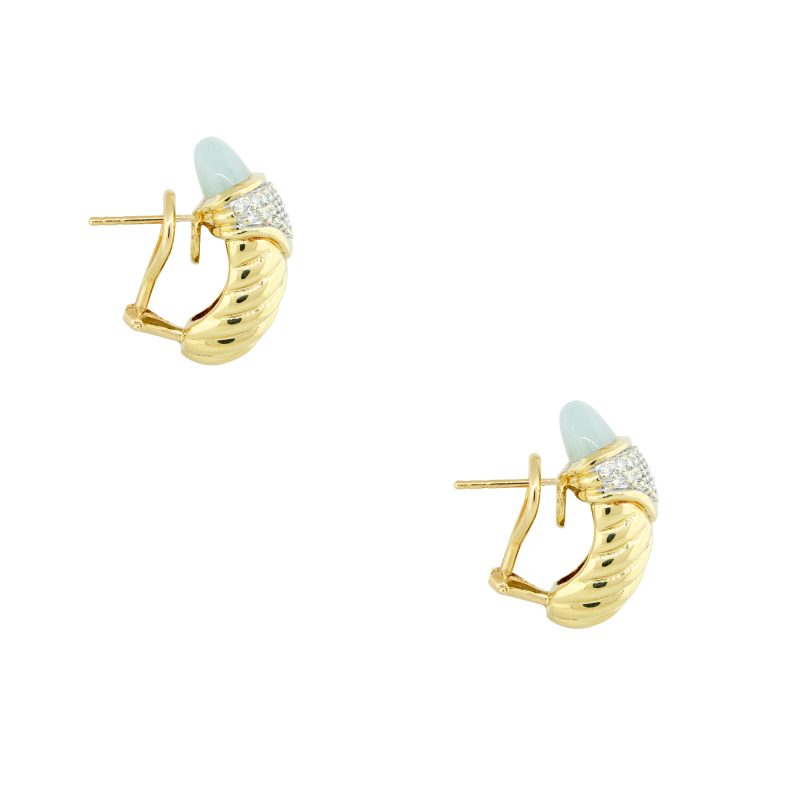 David Yurman 18k Yellow Gold 0.45ctw Pave Diamond & Chalcedony Shrimp Earrings