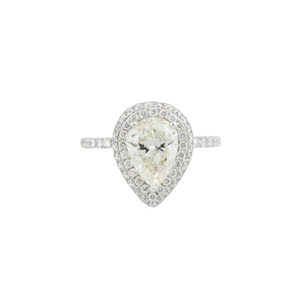 GIA 18k White Gold 2.88ctw Pear Shape Diamond Double-Halo Engagement Ring