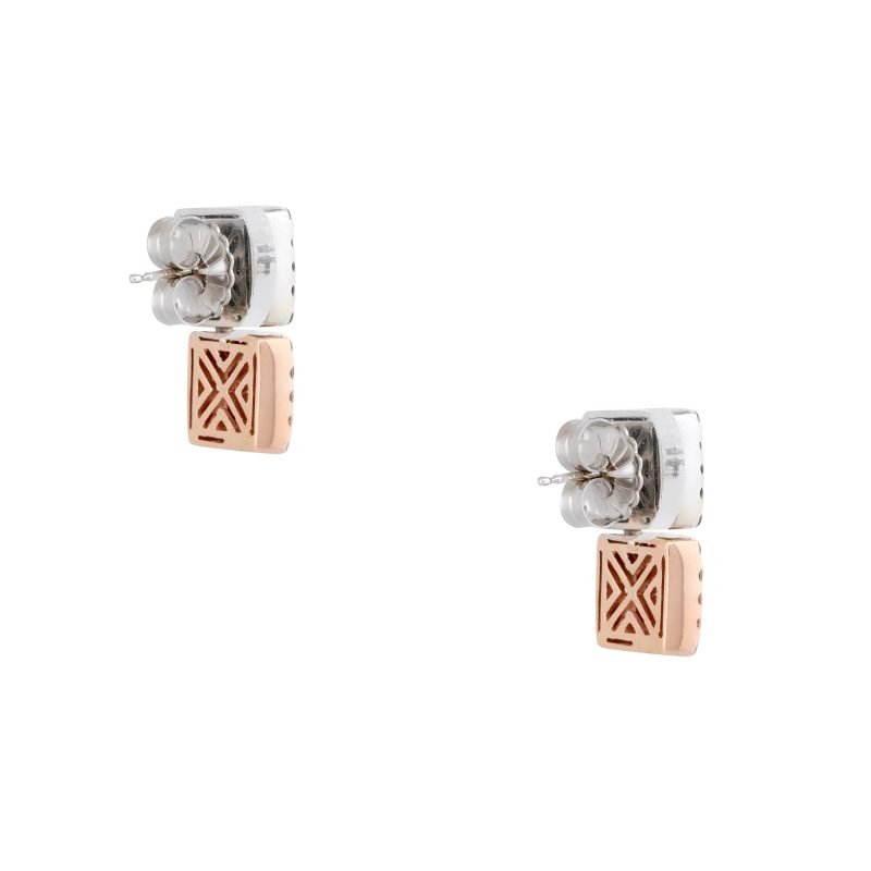 14k White & Rose Gold 1.48ctw Round Brilliant & Baguette Cut Diamond Mosaic Square Earrings