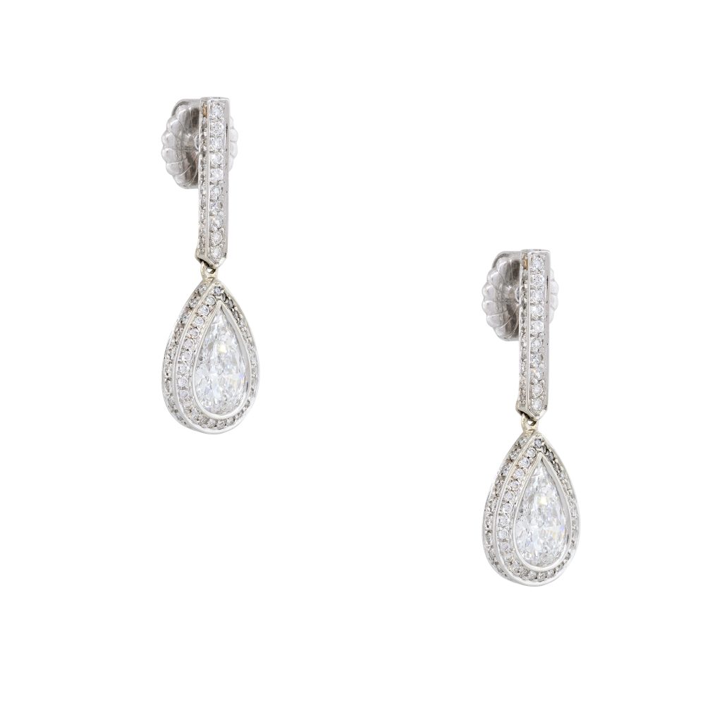 18k White Gold 4.76ctw Pear Shape Halo Drop Earrings