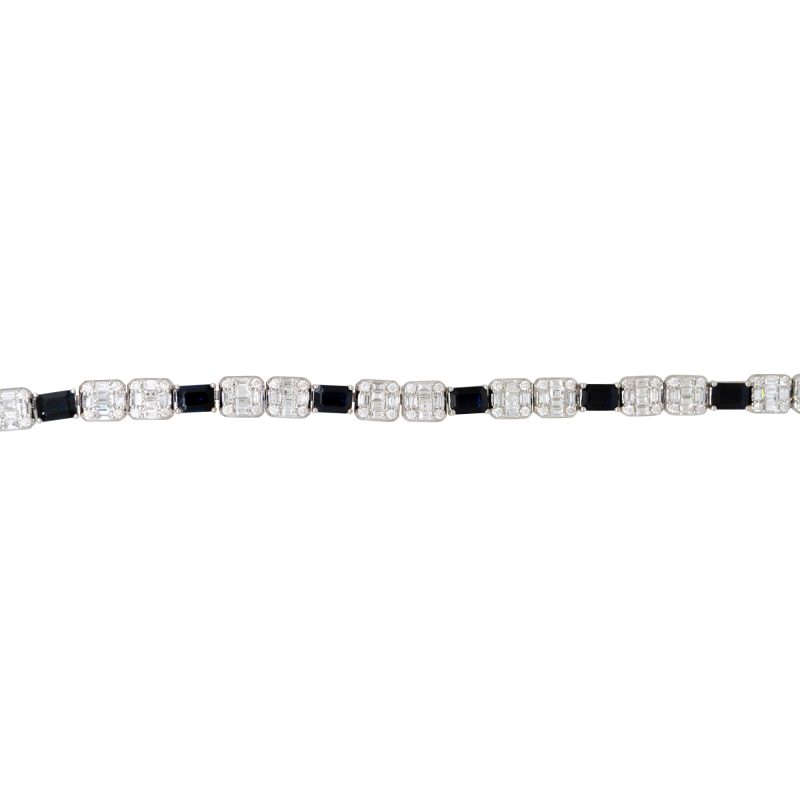 18k White Gold 18.98ct Sapphire & 12.36ct Diamond Mosaic Alternating Necklace