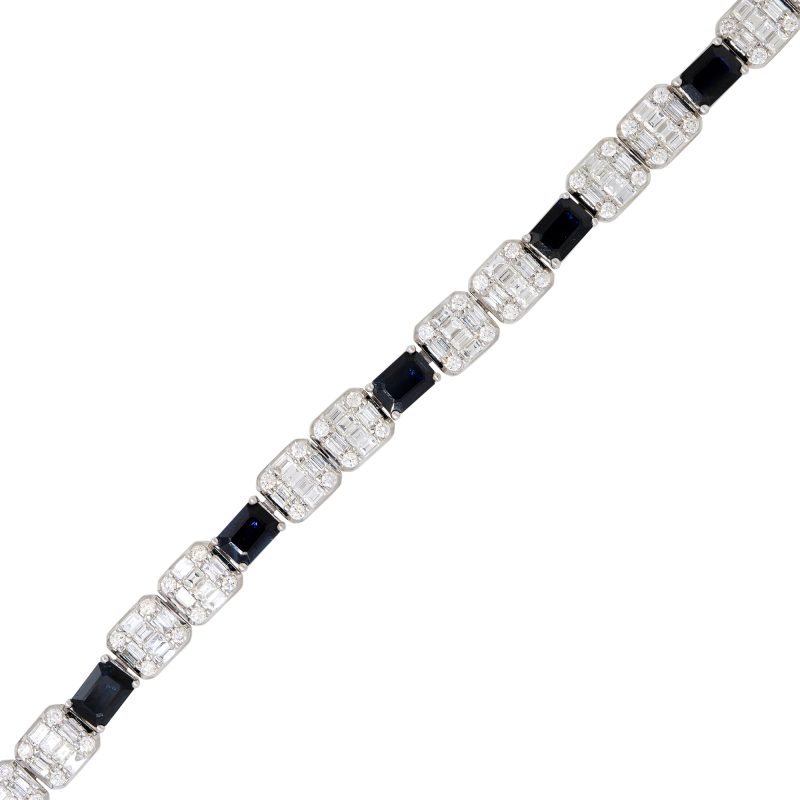 18k White Gold 18.98ct Sapphire & 12.36ct Diamond Mosaic Alternating Necklace