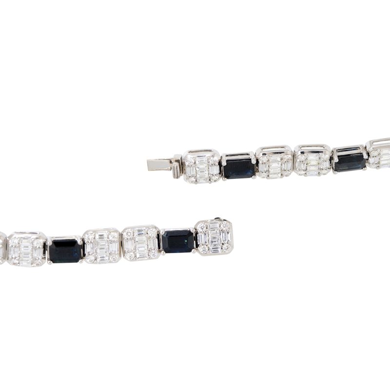 18k White Gold 18.98ct Sapphire & 12.36ct Diamond Mosaic Alternating Necklace