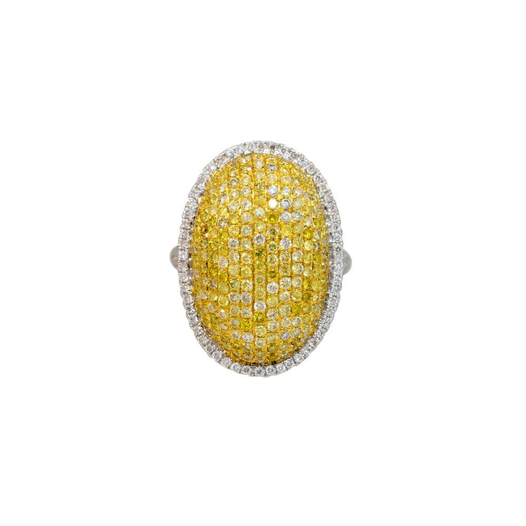 18k Two-Tone Gold 1.66ctw Yellow & White Diamond Oval Shape Ring