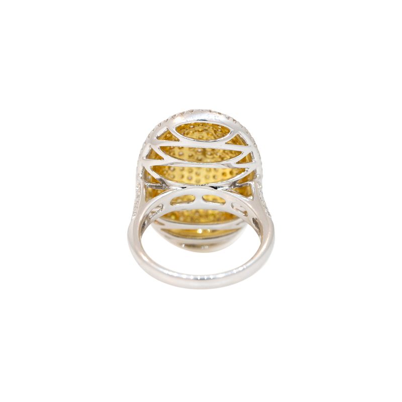 18k Two-Tone Gold 1.66ctw Yellow & White Diamond Oval Shape Ring