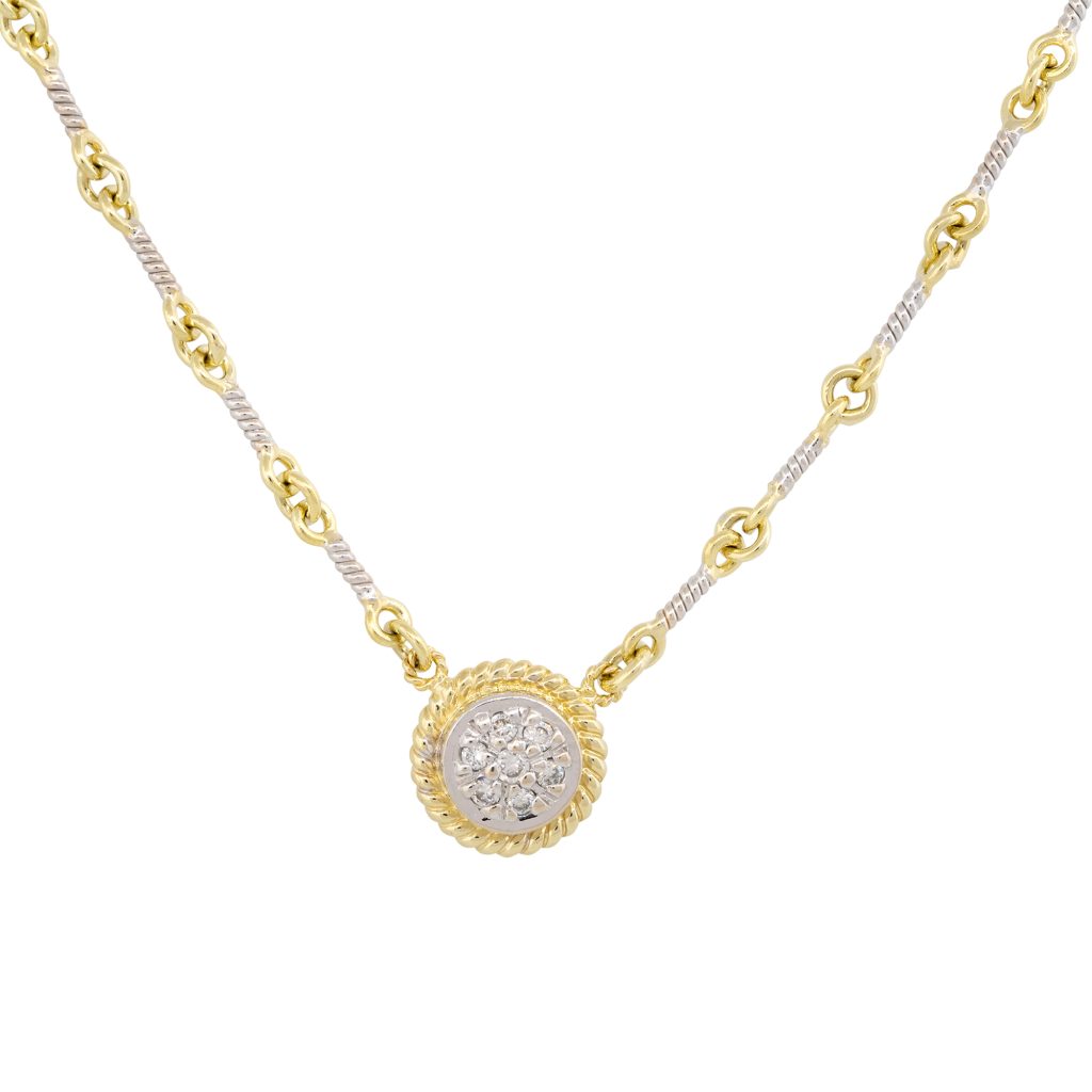 18k Two-Tone Gold 0.12ctw Diamond Pave Link-Style Pendant Necklace