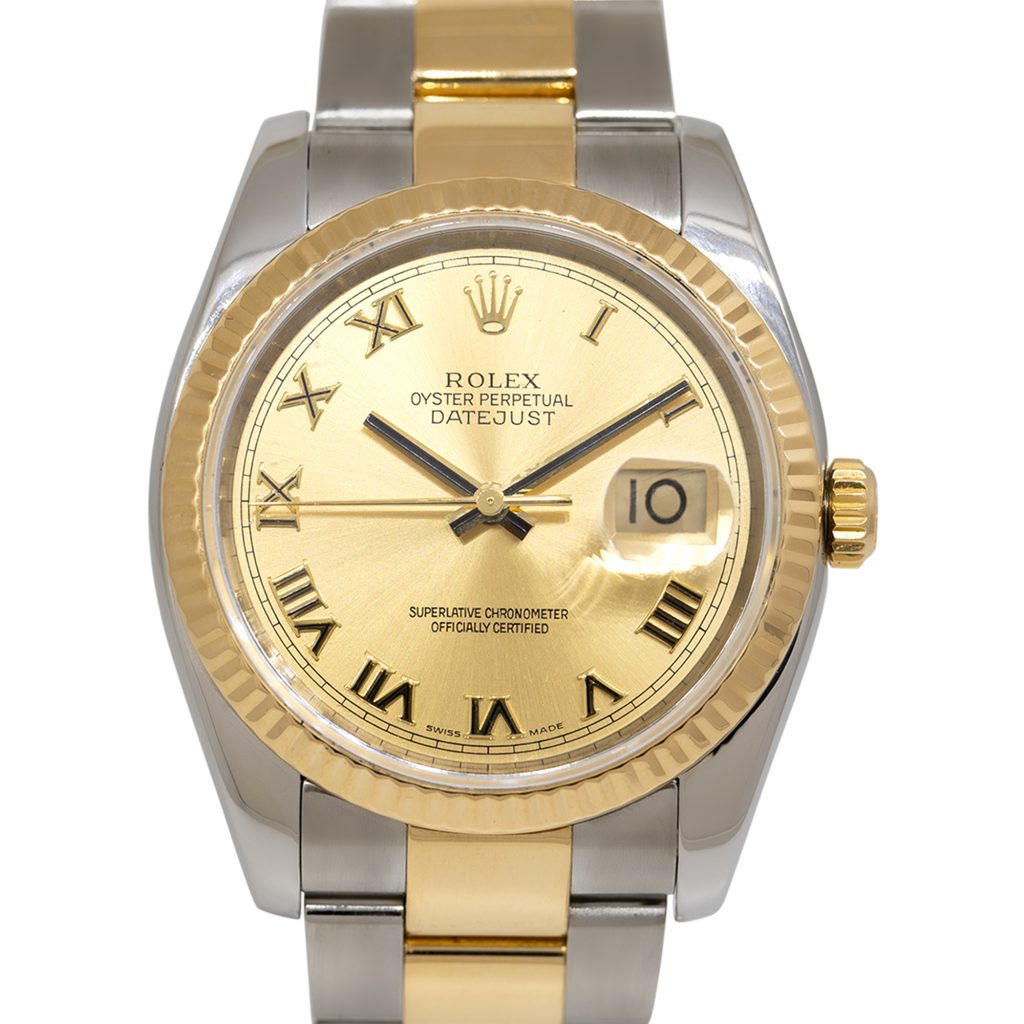 Rolex 116233 Datejust 18k Yellow Gold and Steel Champagne Roman Dial Watch