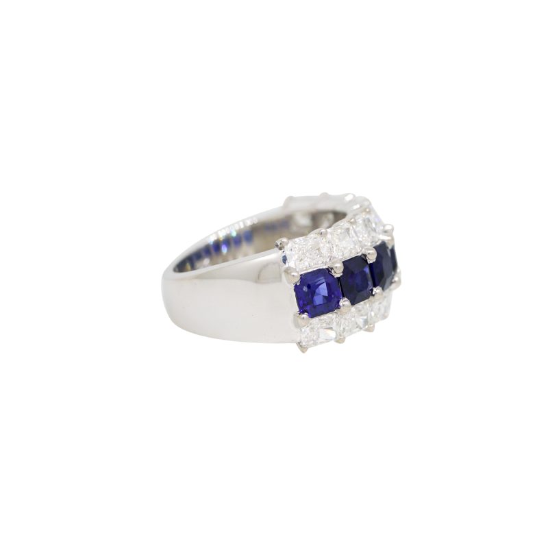 18k White Gold 3.36ct Natural Sapphire & 3.37ct Natural Diamond 3-Row Band