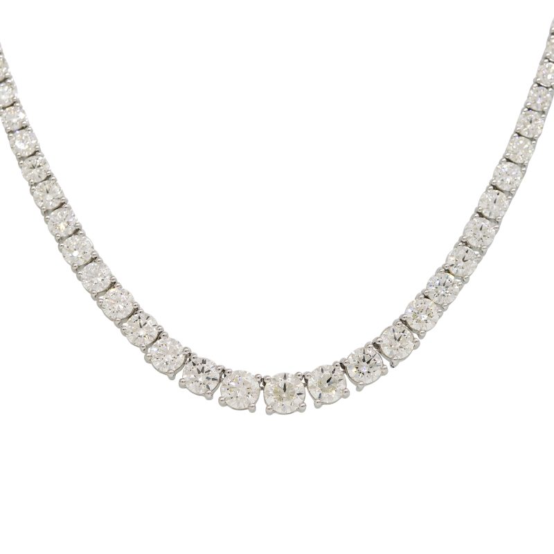 14k White Gold 10.97ctw Natural Round Brilliant Cut Diamond Graduated Tennis Necklace