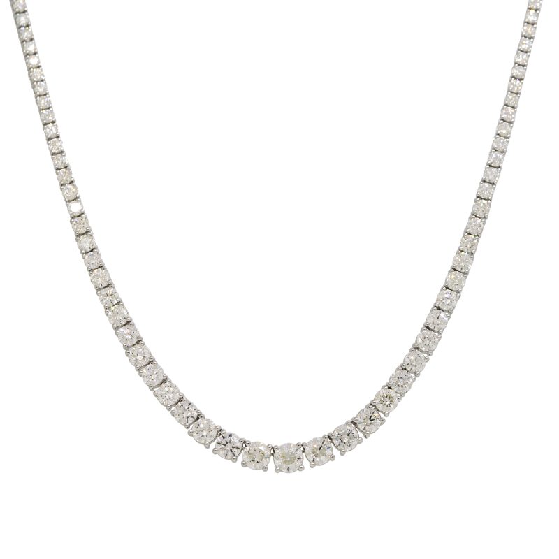 14k White Gold 10.97ctw Natural Round Brilliant Cut Diamond Graduated Tennis Necklace