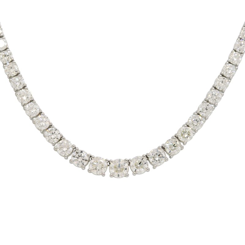 14k White Gold 10.97ctw Natural Round Brilliant Cut Diamond Graduated Tennis Necklace