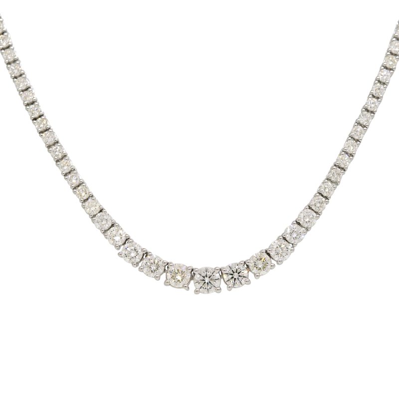 14k White Gold 5.62ctw Natural Round Brilliant Cut Diamond Graduated Tennis Necklace