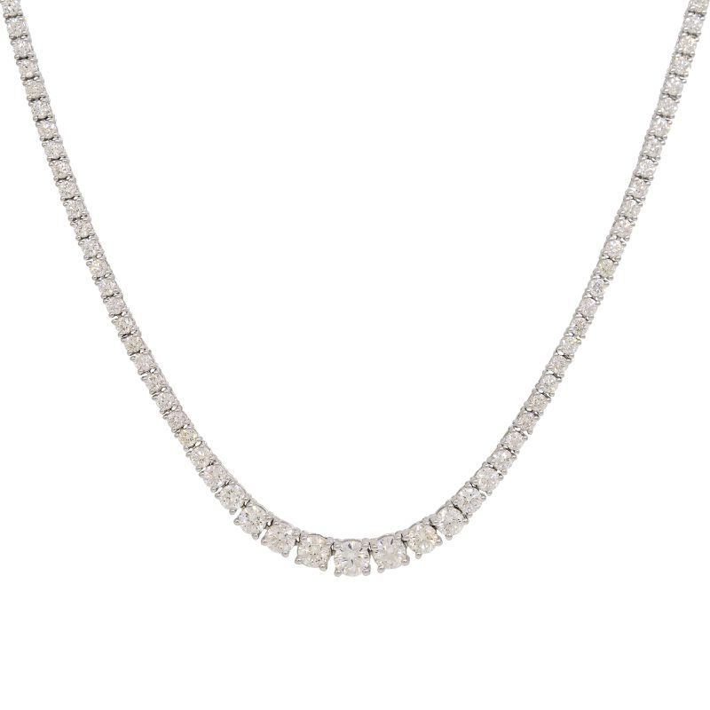 14k White Gold 5.62ctw Natural Round Brilliant Cut Diamond Graduated Tennis Necklace