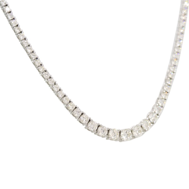 14k White Gold 5.62ctw Natural Round Brilliant Cut Diamond Graduated Tennis Necklace