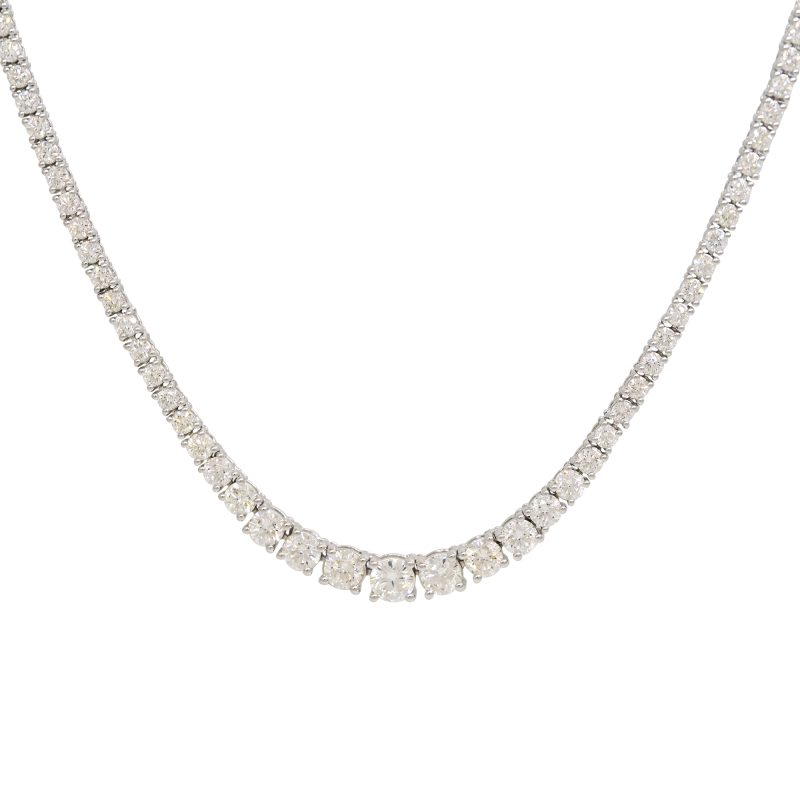 14k White Gold 5.62ctw Natural Round Brilliant Cut Diamond Graduated Tennis Necklace