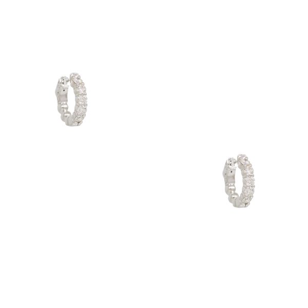 14k White Gold 1.01ctw Round Brilliant Cut Diamond Hoop Earrings