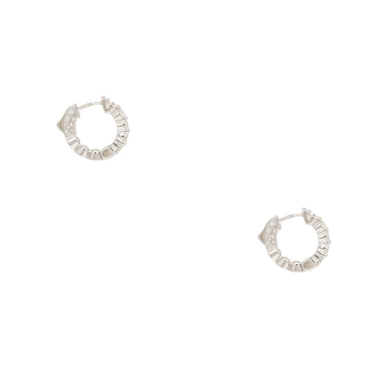 14k White Gold 1.01ctw Round Brilliant Cut Diamond Hoop Earrings