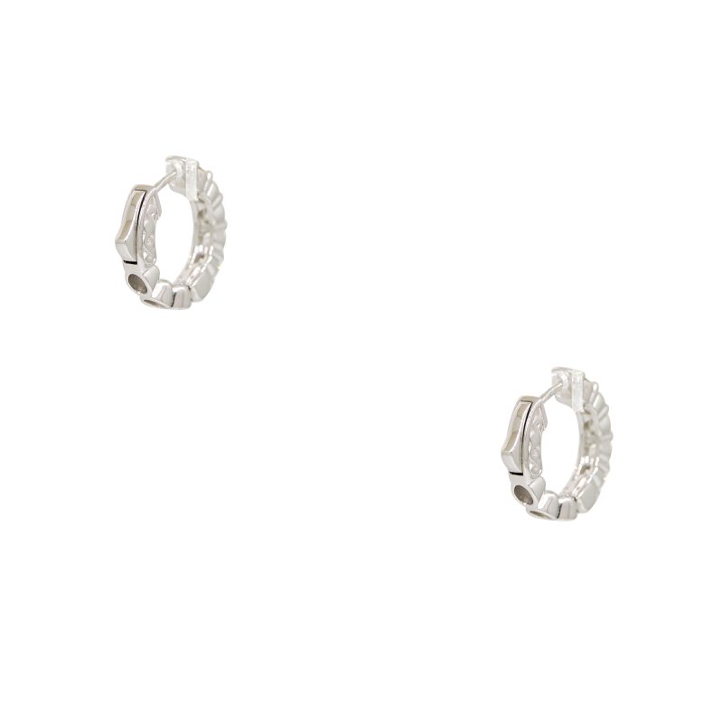 14k White Gold 1.01ctw Round Brilliant Cut Diamond Hoop Earrings