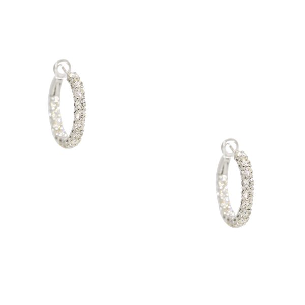 14k White Gold 2.60ctw Round Brilliant Cut Diamond Inside Out Hoop Earrings