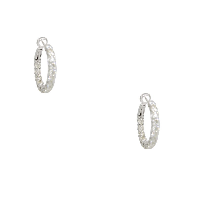 14k White Gold 2.60ctw Round Brilliant Cut Diamond Inside Out Hoop Earrings