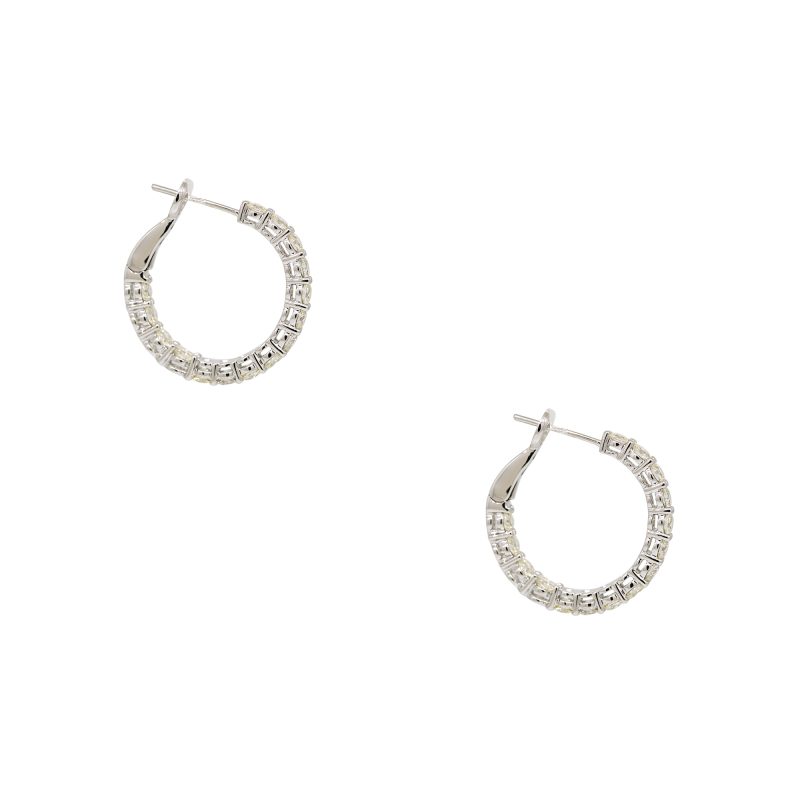 14k White Gold 2.60ctw Round Brilliant Cut Diamond Inside Out Hoop Earrings